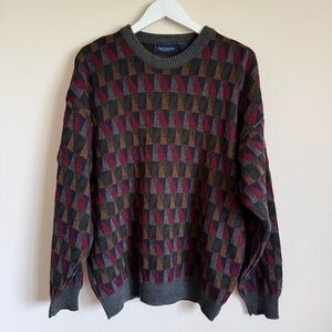 Vintage Van Heusen Men’s Gray Geometric Pullover 90s y2k Grandpa Sweater L